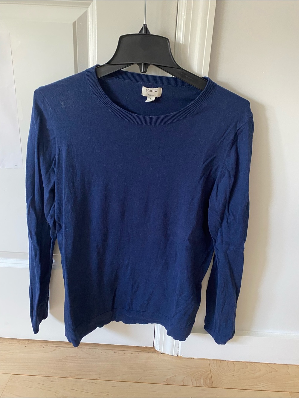 J Crew Womens Navy Blue Long Sleeve Crewneck Top Size Large L Basic Layering